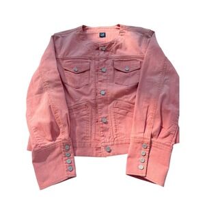 Gap Coral Pink Collarless Denim Jacket Wide Button Cuff Trucker Jacket Womens